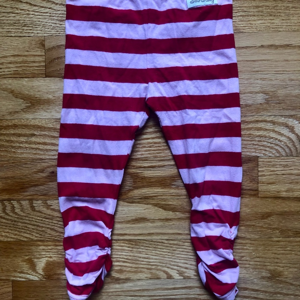 Sew Sassy Pink and Red Stipe Leggings Size 18M